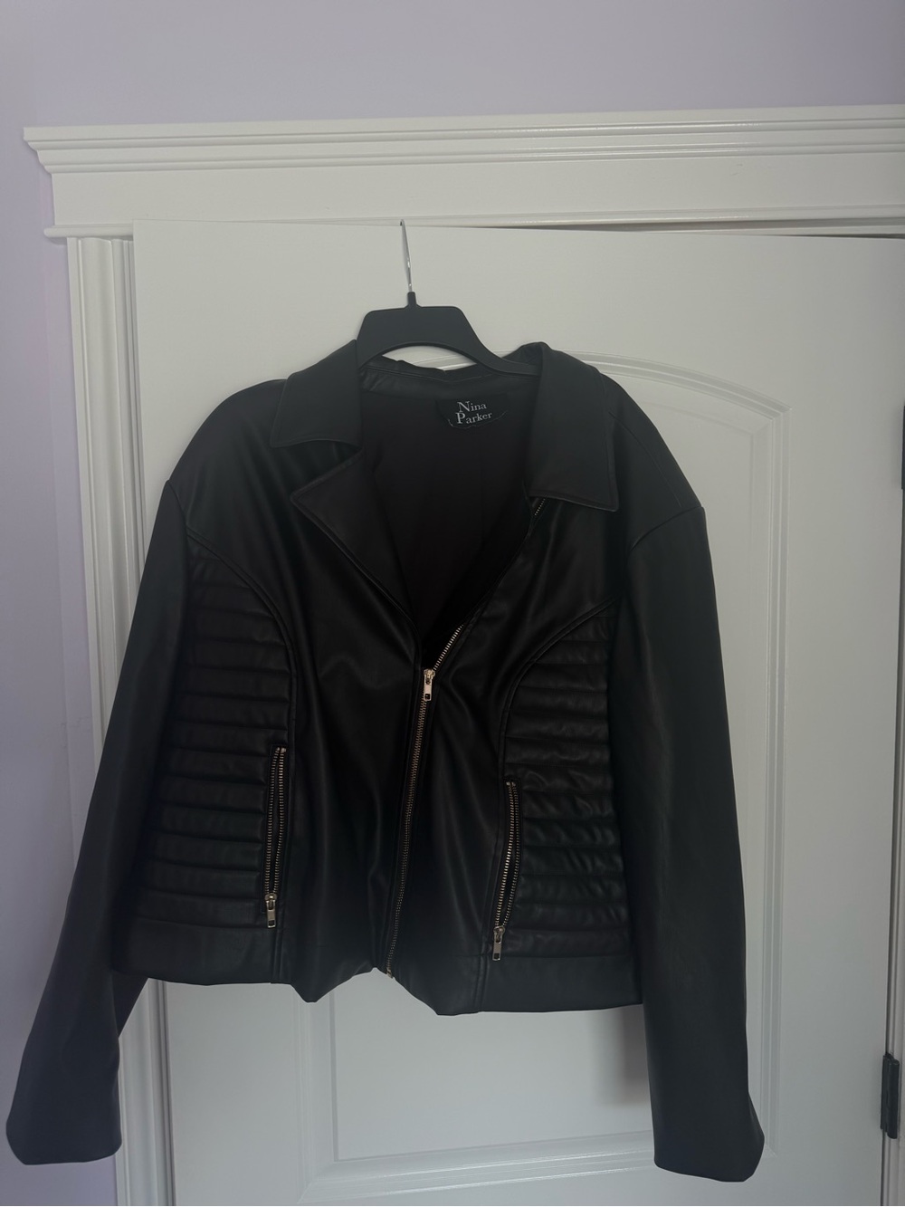 Nina Parker Black Quilted Faux Leather Moto Jacket